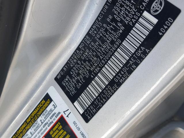 4T1BK1EB2DU036690 - 2013 TOYOTA AVALON BAS Gümüş foto 10