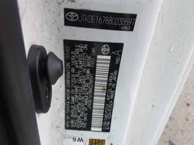 JTKDE167880238597 - 2008 TOYOTA SCION TC 白色 照片 10