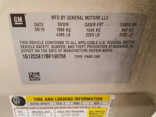 1G1ZC5E17BF198758 - 2011 CHEVROLET MALIBU 1LT GOLD photo 10