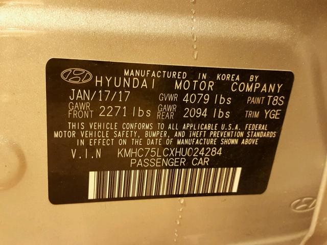 KMHC75LCXHU024284 - 2017 HYUNDAI IONIQ SEL SILVER photo 10