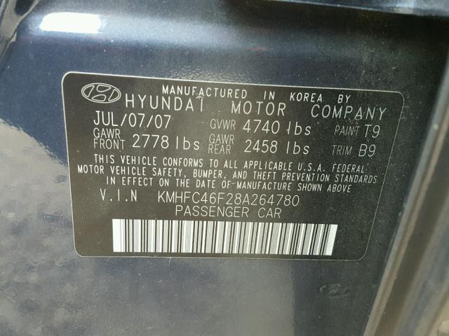 KMHFC46F28A264780 - 2008 HYUNDAI AZERA SE BLUE photo 10