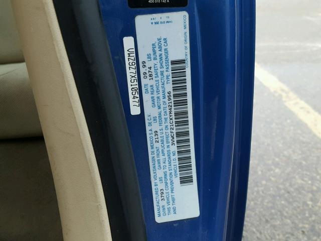 3VWCF21CXYM421956 - 2000 VOLKSWAGEN NEW BEETLE 蓝色 照片 10