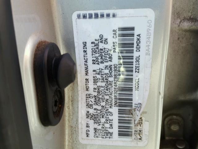 1NXBR32E48Z981930 - 2008 TOYOTA COROLLA CE SILVER photo 10