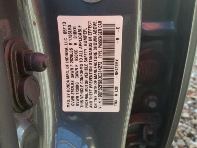 19XFB2F98DE244272 - 2013 HONDA CIVIC EXL GRAY photo 10