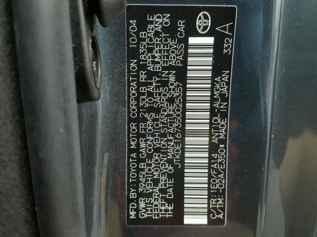 JTKDE167350025357 - 2005 TOYOTA SCION TC 灰色 照片 10