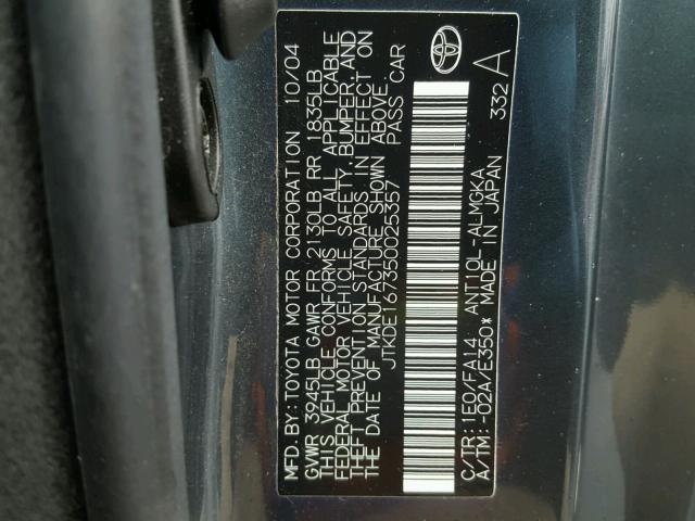 JTKDE167350025357 - 2005 TOYOTA SCION TC GRAY photo 10