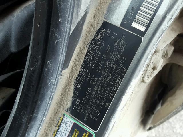 KNADH4A34A6634868 - 2010 KIA RIO LX Արծաթագույն լուսանկար 10