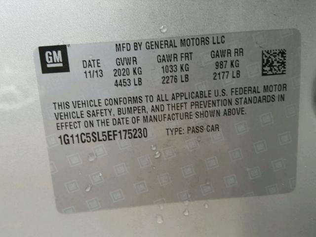 1G11C5SL5EF175230 - 2014 CHEVROLET MALIBU 1LT 银色 照片 10