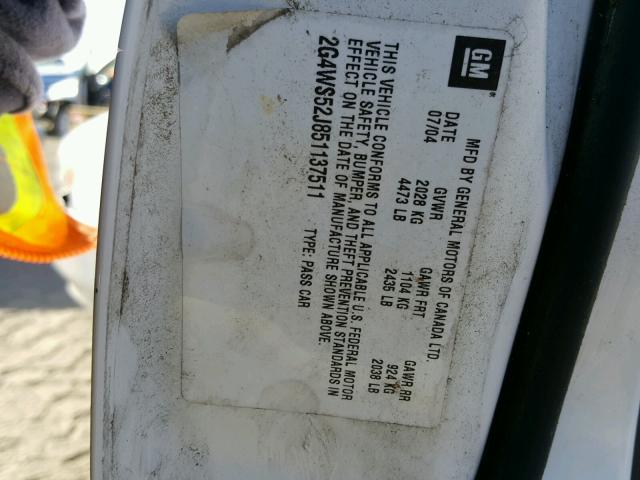 2G4WS52J851137511 - 2005 BUICK CENTURY CU WHITE photo 10