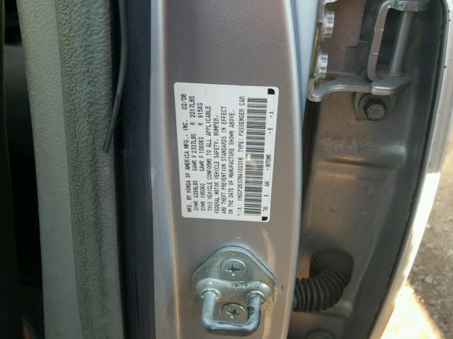 1HGCP26378A100318 - 2008 HONDA ACCORD LX SILVER photo 10