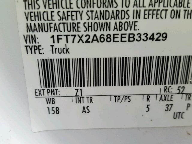 1FT7X2A68EEB33429 - 2014 FORD F250 SUPER WHITE photo 10