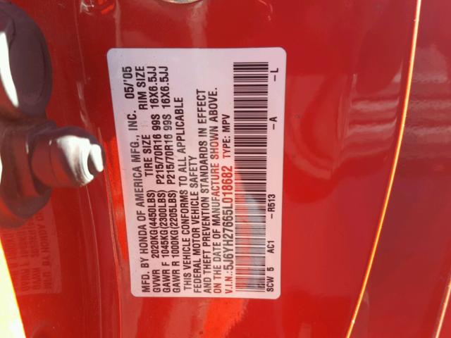 5J6YH27665L018682 - 2005 HONDA ELEMENT EX RED photo 10