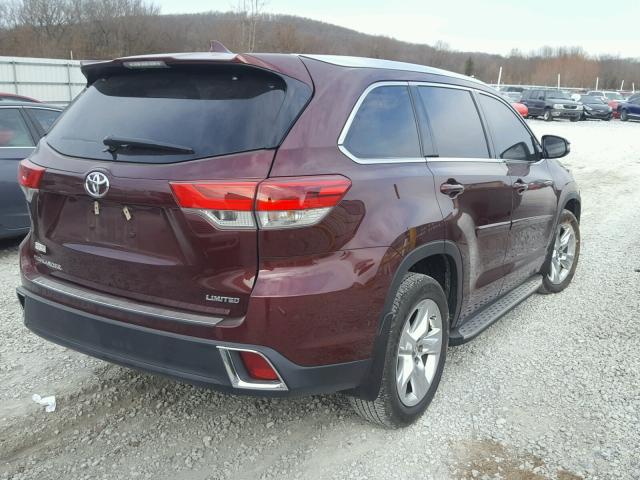 5TDYZRFH1HS192161 - 2017 TOYOTA HIGHLANDER RED photo 4