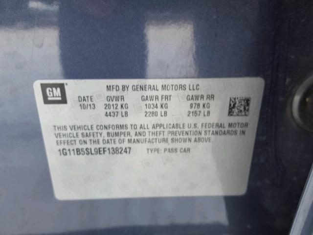 1G11B5SL9EF138247 - 2014 CHEVROLET MALIBU LS BLUE photo 10