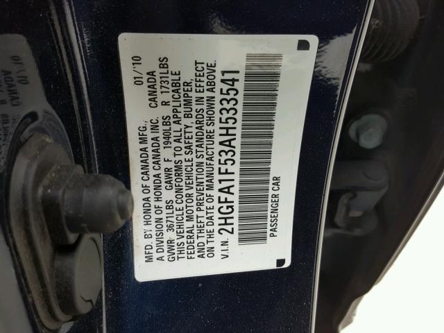 2HGFA1F53AH533541 - 2010 HONDA CIVIC LX BLUE photo 10