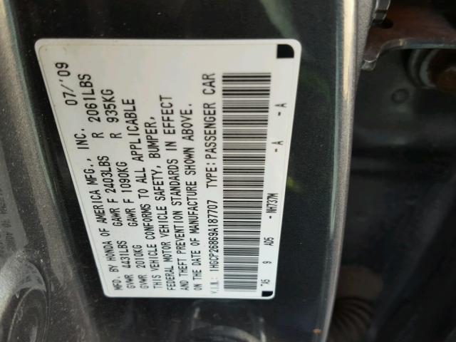 1HGCP26869A187707 - 2009 HONDA ACCORD EXL GRAY photo 10