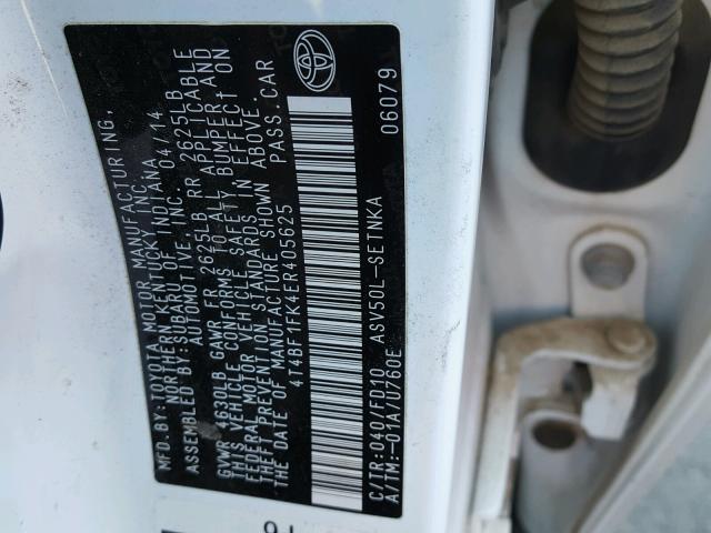 4T4BF1FK4ER405625 - 2014 TOYOTA CAMRY L WHITE photo 10