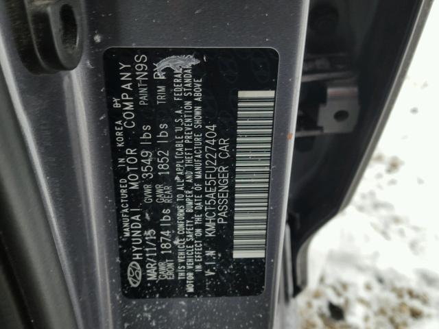 KMHCT5AE5FU227404 - 2015 HYUNDAI ACCENT GS GRAY photo 10