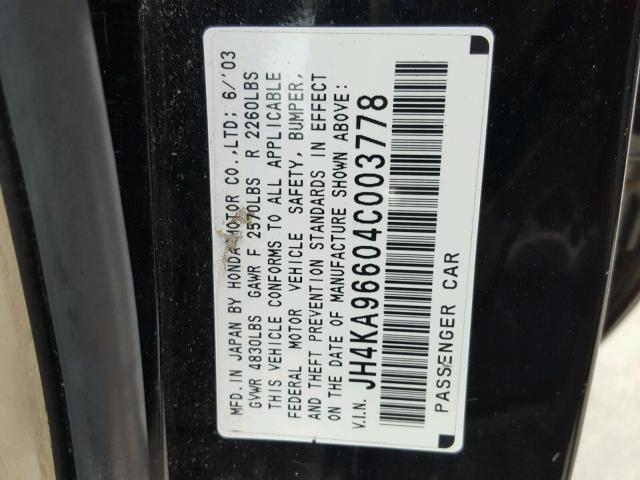 JH4KA96604C003778 - 2004 ACURA 3.5RL BLACK photo 10