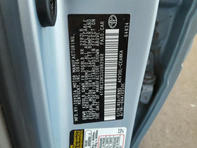 4T1BE32K55U982968 - 2005 TOYOTA CAMRY LE ვერცხლისფერი ფოტო 10
