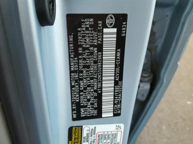 4T1BE32K55U982968 - 2005 TOYOTA CAMRY LE SILVER photo 10