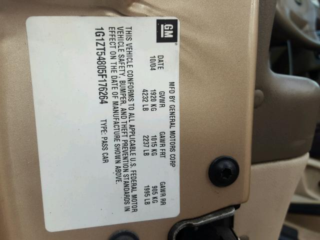 1G1ZT54805F176264 - 2005 CHEVROLET MALIBU LS თაფლისფერი ფოტო 10