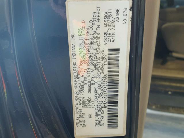 5TBRN34184S447068 - 2004 TOYOTA TUNDRA ACC BLACK photo 10