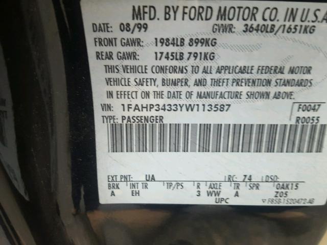 1FAHP3433YW113587 - 2000 FORD FOCUS SE BLACK photo 10