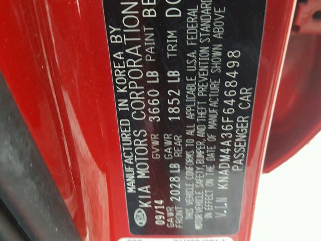 KNADM4A36F6468498 - 2015 KIA RIO LX RED photo 10