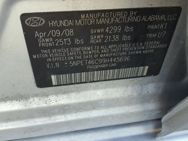 5NPET46C99H445696 - 2009 HYUNDAI SONATA GLS SILVER photo 10