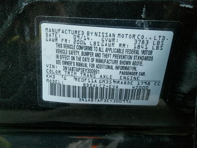 3N1AB7AP3EY300991 - 2014 NISSAN SENTRA S BLACK photo 10