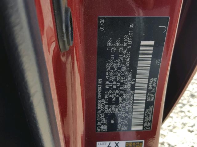 JTLKT324564066728 - 2006 TOYOTA SCION XB Бордовый фото 10