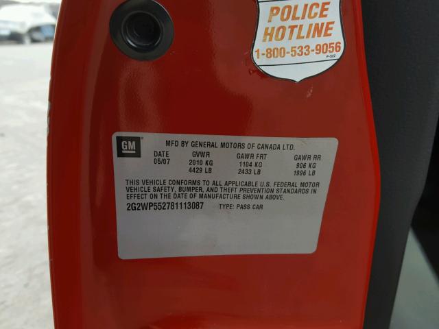 2G2WP552781113087 - 2008 PONTIAC GRAND PRIX Կարմիր լուսանկար 10