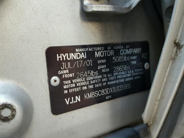 KM8SC83DX1U135991 - 2001 HYUNDAI SANTA FE G SILVER photo 10