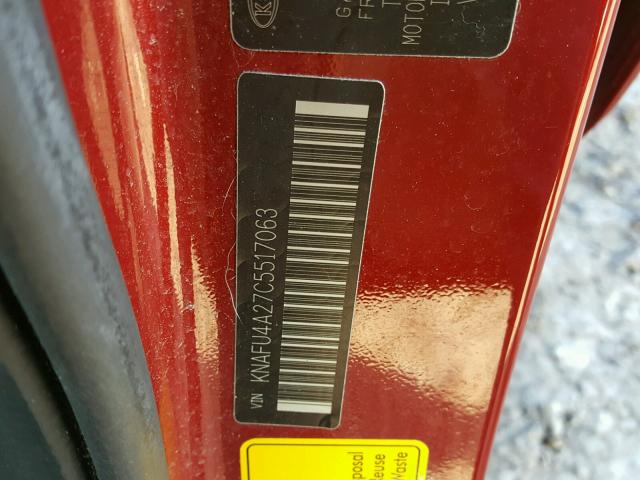 KNAFU4A27C5517063 - 2012 KIA FORTE EX RED photo 10