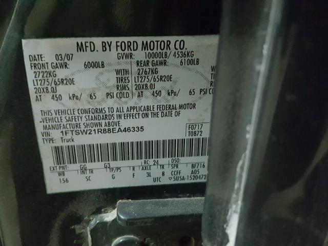 1FTSW21R88EA46335 - 2008 FORD F250 SUPER TWO TONE photo 10