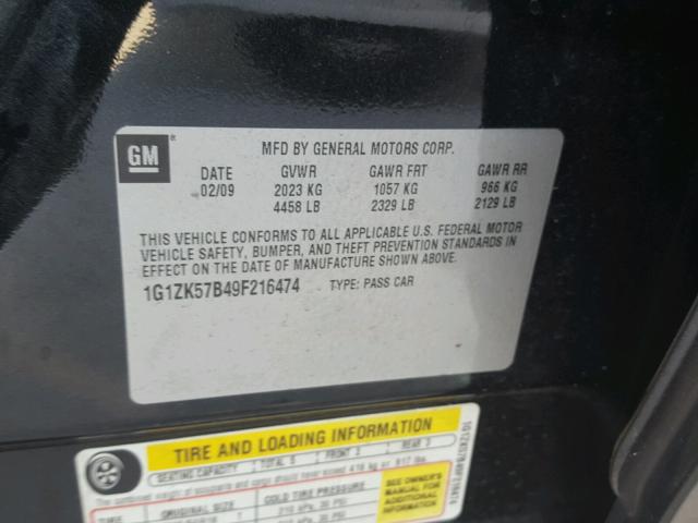 1G1ZK57B49F216474 - 2009 CHEVROLET MALIBU LTZ 黑色 照片 10