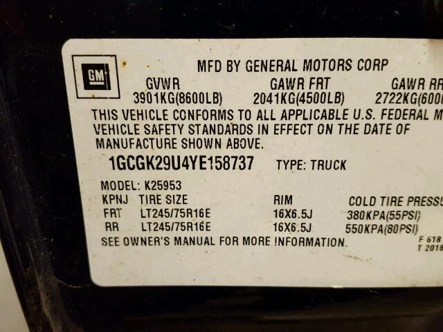 1GCGK29U4YE158737 - 2000 CHEVROLET SILVERADO BLUE photo 10