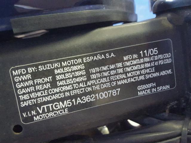 NTTGM51A362100787 - 2006 SUZUKI GSF650 BLUE photo 10