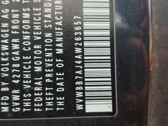 WVWBB7AJ4AW263657 - 2010 VOLKSWAGEN GOLF BLUE photo 10