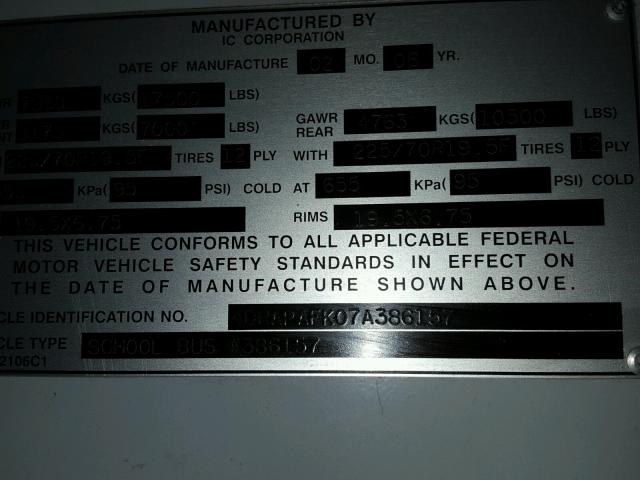 4DRAPAFK07A386157 - 2007 IC CORPORATION 3000 黄色 照片 10