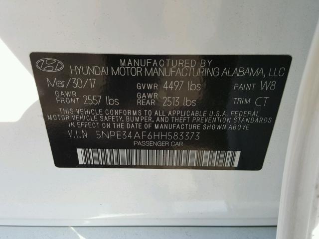 5NPE34AF6HH583373 - 2017 HYUNDAI SONATA SPO WHITE photo 10