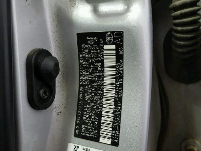 2T1BU40E99C032304 - 2009 TOYOTA COROLLA BA SILVER photo 10