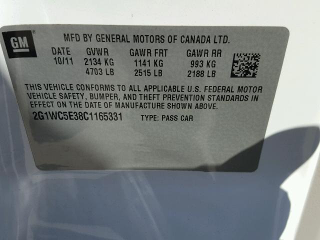 2G1WC5E38C1165331 - 2012 CHEVROLET IMPALA LTZ WHITE photo 10