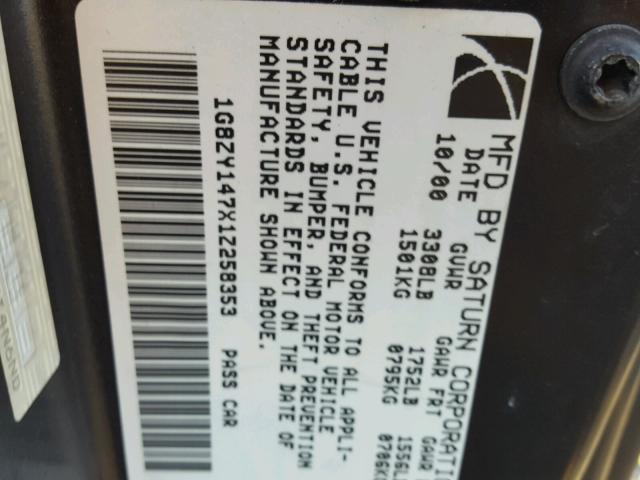 1G8ZY147X1Z258353 - 2001 SATURN SC2 WHITE photo 10