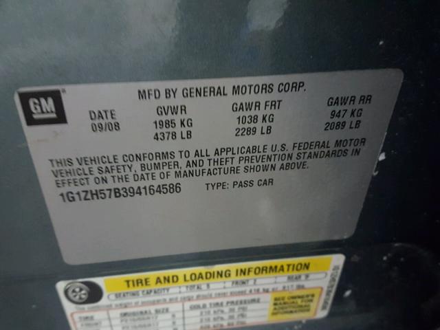 1G1ZH57B394164586 - 2009 CHEVROLET MALIBU 1LT 绿色 照片 10