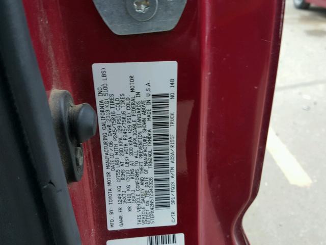 5TEPX42N57Z343326 - 2007 TOYOTA TACOMA RED photo 10