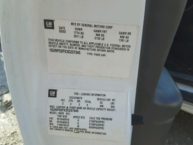 1G2NF52FX2C237345 - 2002 PONTIAC GRAND AM S 白色 照片 10