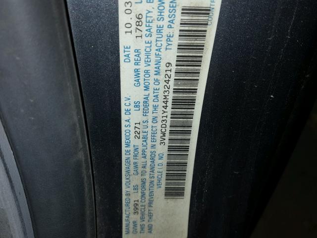 3VWCD31Y44M324219 - 2004 VOLKSWAGEN NEW BEETLE 灰色 照片 10