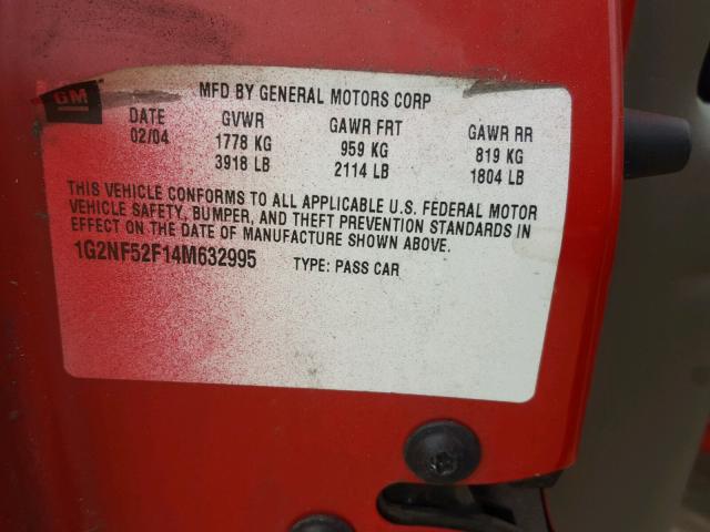 1G2NF52F14M632995 - 2004 PONTIAC GRAND AM S წითელი ფოტო 10